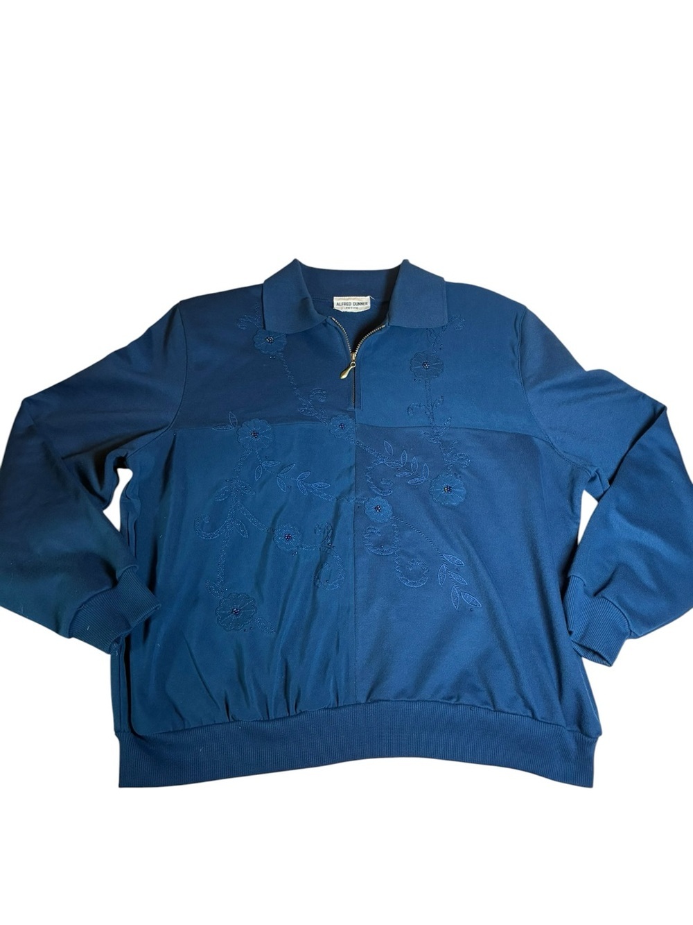 Vintage Alfred Dunner Embroidered Beaded Floral Quarter Zip Sweatshirt Petite